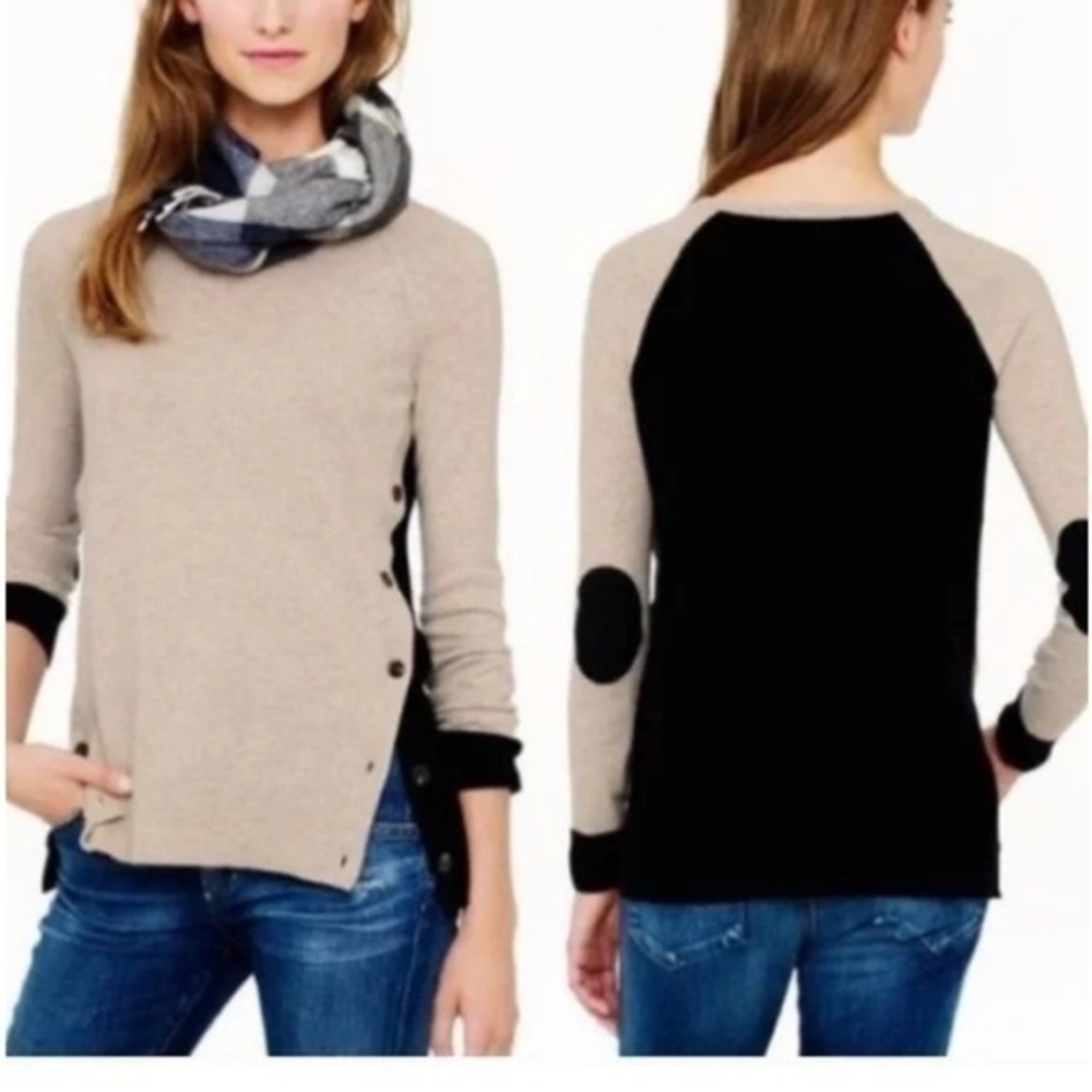 New ▶️ J. Crew ◀️ Color Block Wool Blend Crew Sweater with elbow patch.